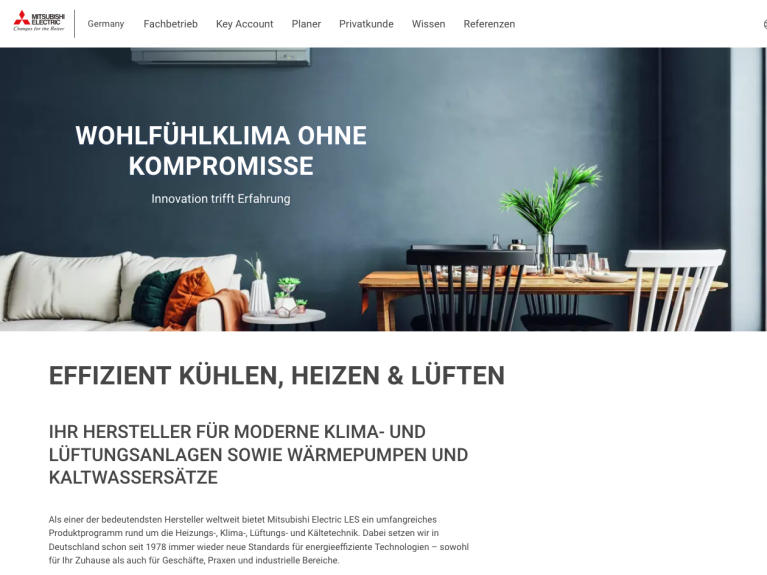 Startseite des neuen Webportals von Mitsubishi Electric