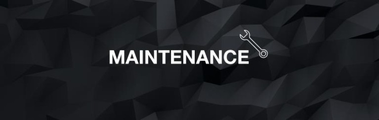 A dark, geometric background featuring the word “MAINTENANCE” and a wrench symbol.