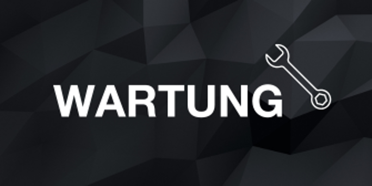 Dunkler, geometrischer Hintergrund mit dem Schriftzug „WARTUNG“ und Symbol eines Schraubenschlüssels.