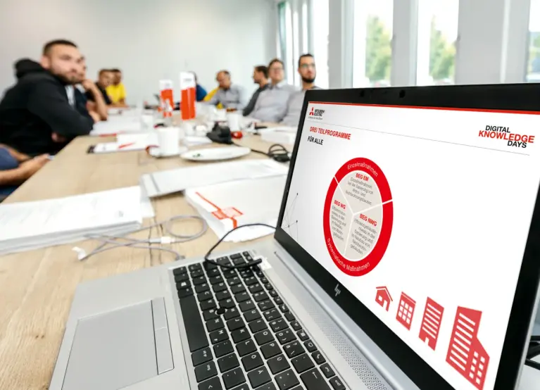 Bild eines Laptops im Trainingsraum von Mitsubishi Electric in Ratingen