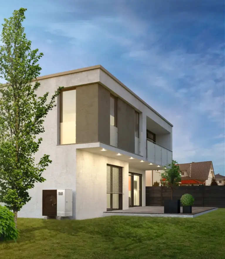 Bild eines Hauses mit Wärmepumpe