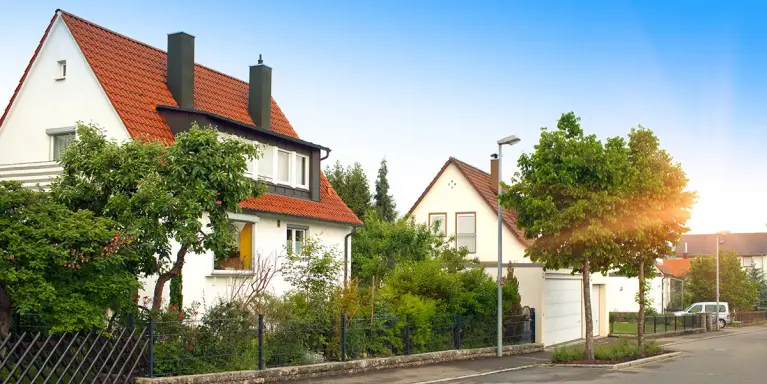 Albau houses with trees in the front yard