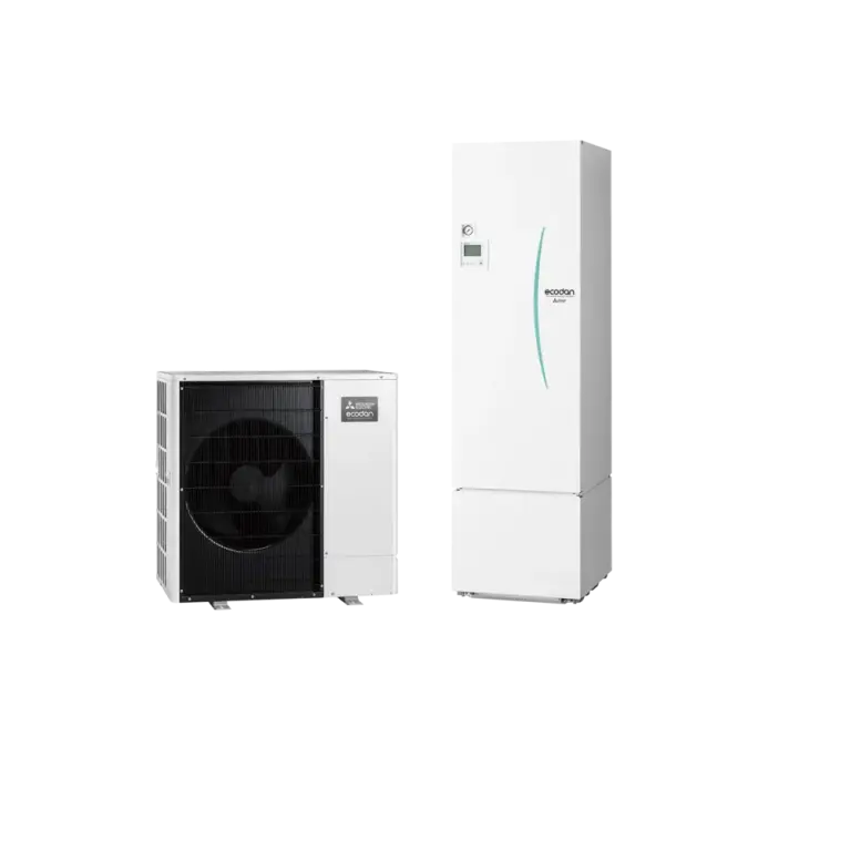 Bild einer Ecodan Wärmepumpe mit Split Inverter und Speicher