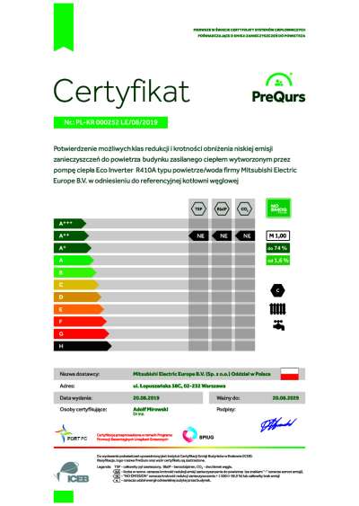 Certyfikat PreQurs dla urządzeń Eco Inverter