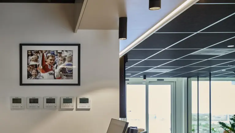 Onder schilderij hangen er 5 centrale bedieningssystemen