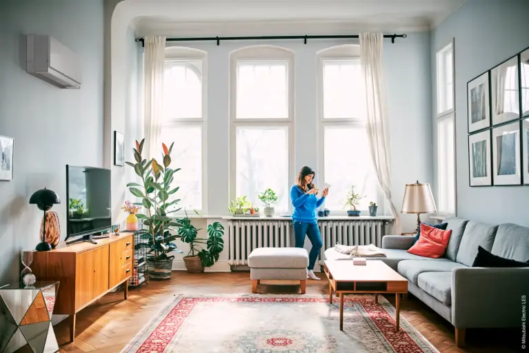 Woonkamer met airconditioning Mitsubishi Electric