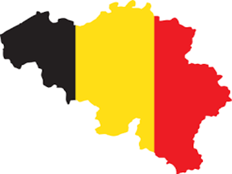 Afbeelding kaart van België - verticaal onderverdeeld in zwart, geel, rood